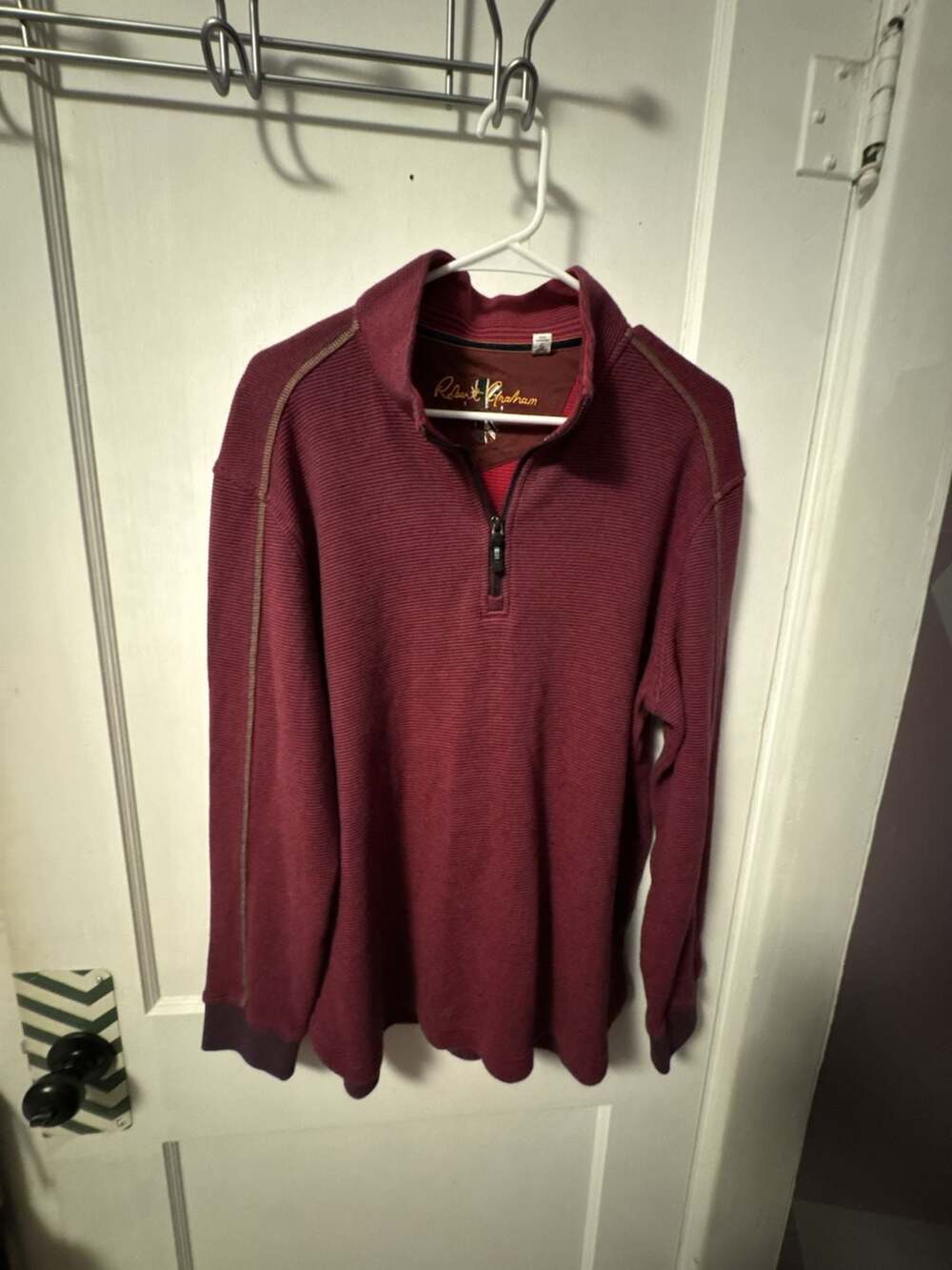 Robert Graham Men's Burgundy Classic Fit 1/4 Zip Thermal Pullover Sweater Size L